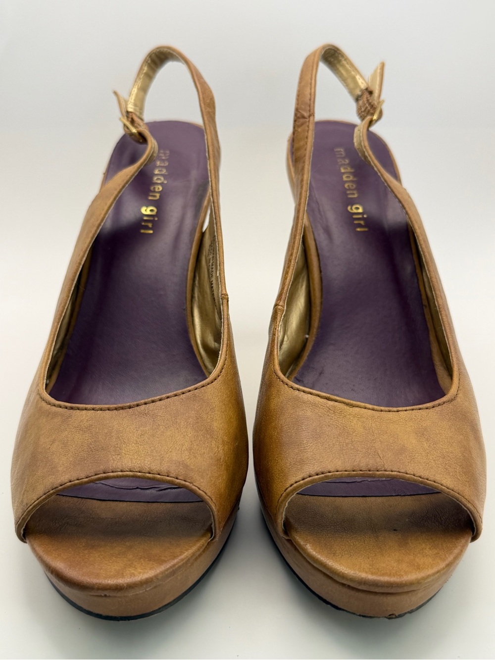 Madden Girl Tan Open-Toe Slingback Heels